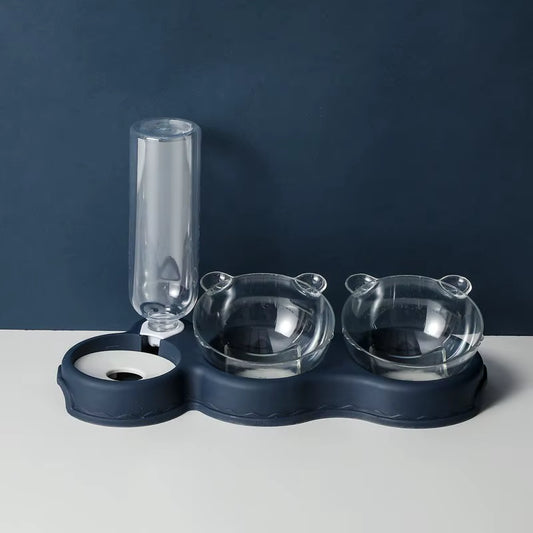 Pet Cat Automatic Feeder Plastic 3-In-1 Dog Food Bowl Double Bowls Automatic Water Reservoir Drinker Cat Feeding Accessories